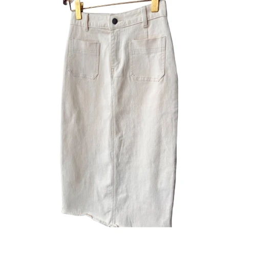 After triacetic acid slit furred straight denim skirt female thin long skirt long A-line skirt white