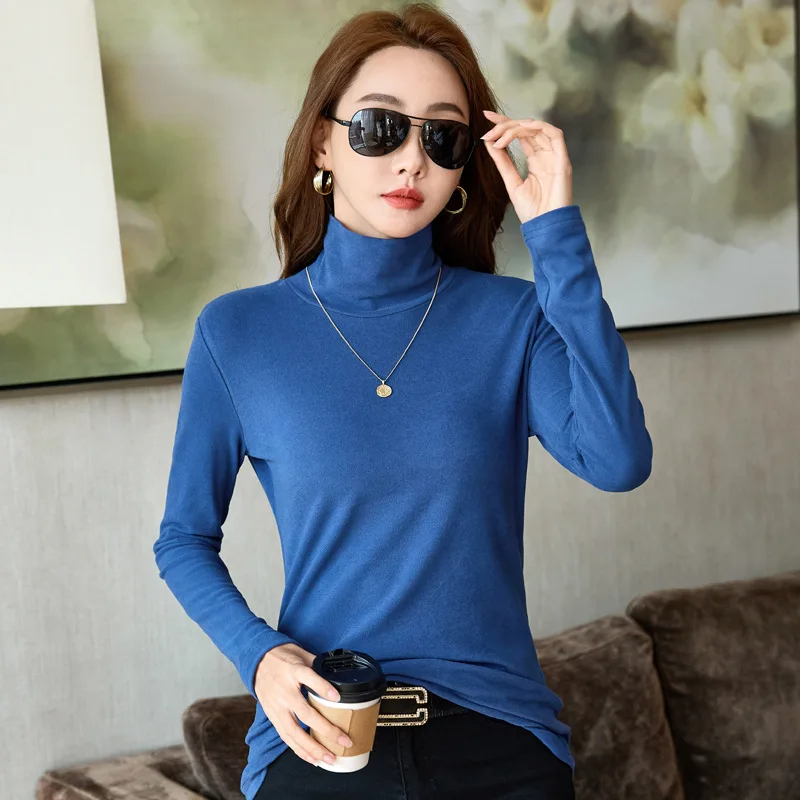 

New T-shirt Winter Autumn Long Sleeve Turtleneck Women T Shirt Female Basic Tshirts Warm Casual Tops Tees Solid Camisetas Mujer