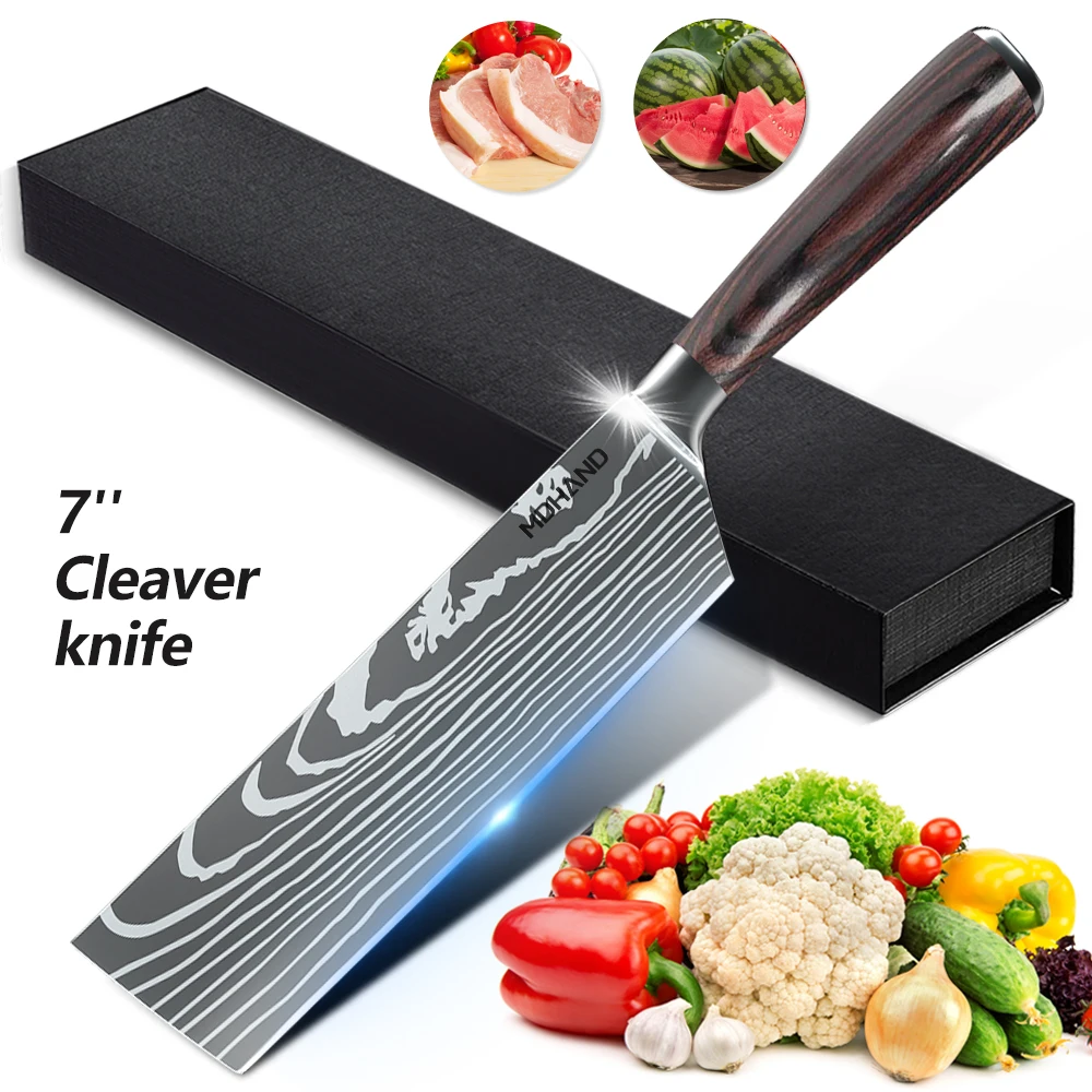 7 inch Santoku Chef knife Stainless Steel Kitchen Knife Multifunction Ultra Sharp Cleaver Imitate Damascus Pattern Cooking Tool