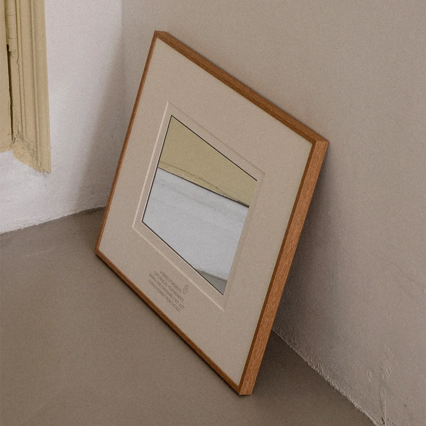Vintage Neutral Tone Wood Frame Mat Board Decor Mirror Square Minimal Scenery Print Text Wall Mirror Desktop Hanging Fo