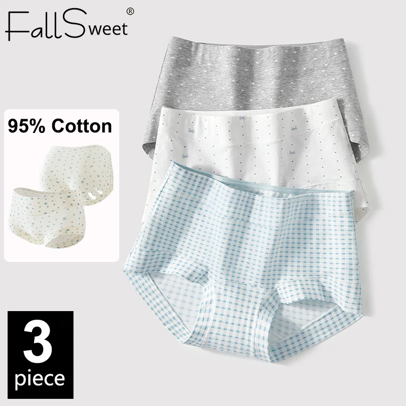 FallSweet 3PCS Women's Pure Cotton Panties Mid Waist Safety Shorts Sexy Comfortable Soft Underwear Boxer Panty Female Lingerie