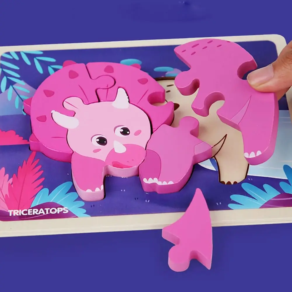 Interessante dinosauro in legno puzzle 3D cartone animato animale puzzle giocattolo pensiero formazione prima educazione