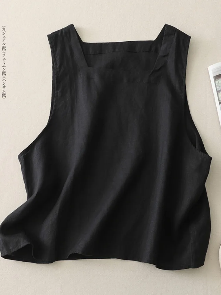 Canotta casual in cotone e lino da donna estiva sottile semplice Svel overhead irt vestibilità ampia colore puro versatile basic Sle