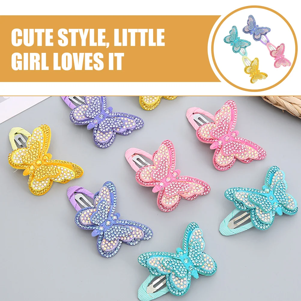 

8pcs Hair Clips Girls Cute Butterfly Shaped Accessories Sparkling Rhinestone Kids Ages 8-12 Stylish Headwear Lightweight Gifts