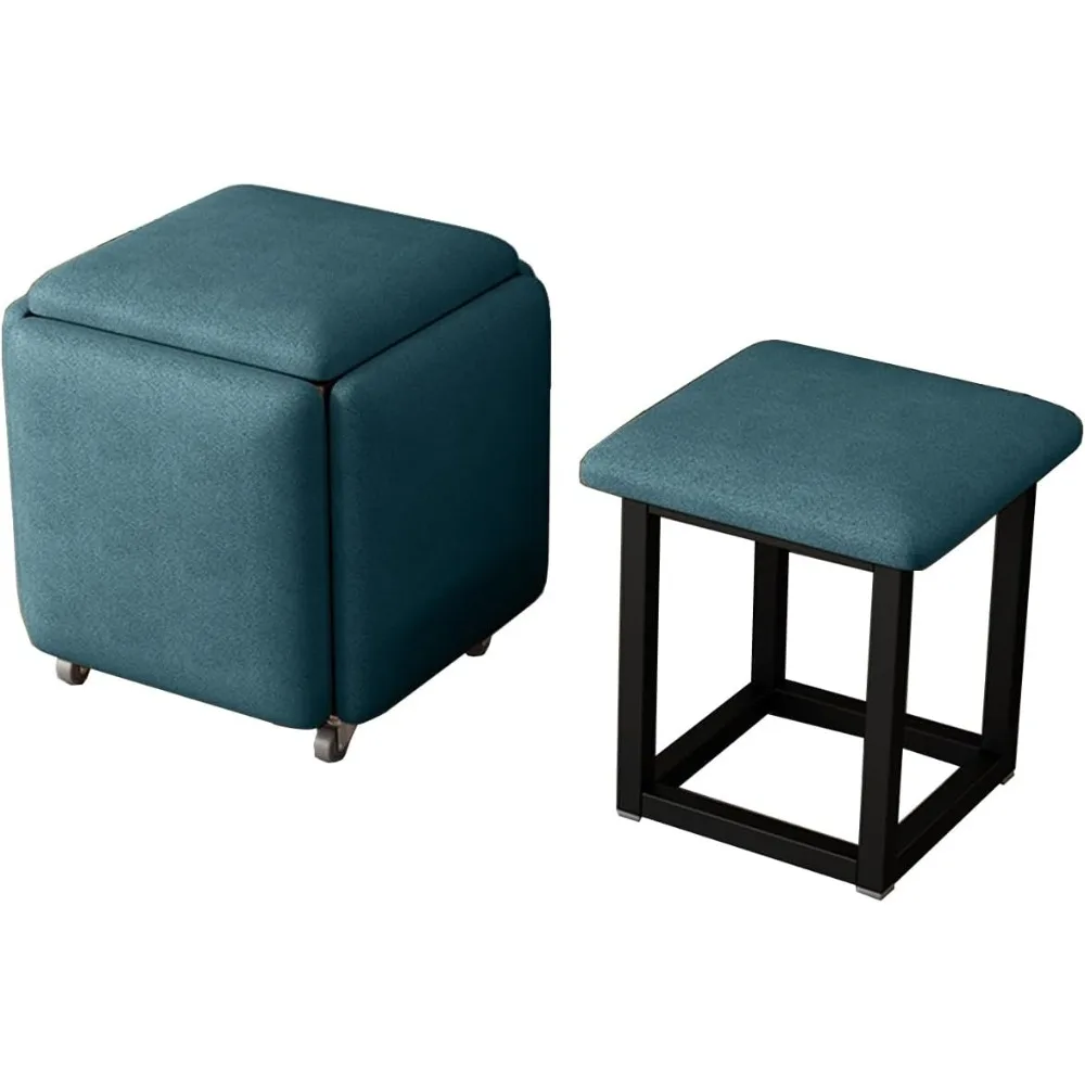 Banco otomano cuadrado 5 en 1, PUF otomano anidado, silla de cubo, Pufs pequeños, taburete de pie, mesa de centro, taburete de sofá apilable, Foo móvil