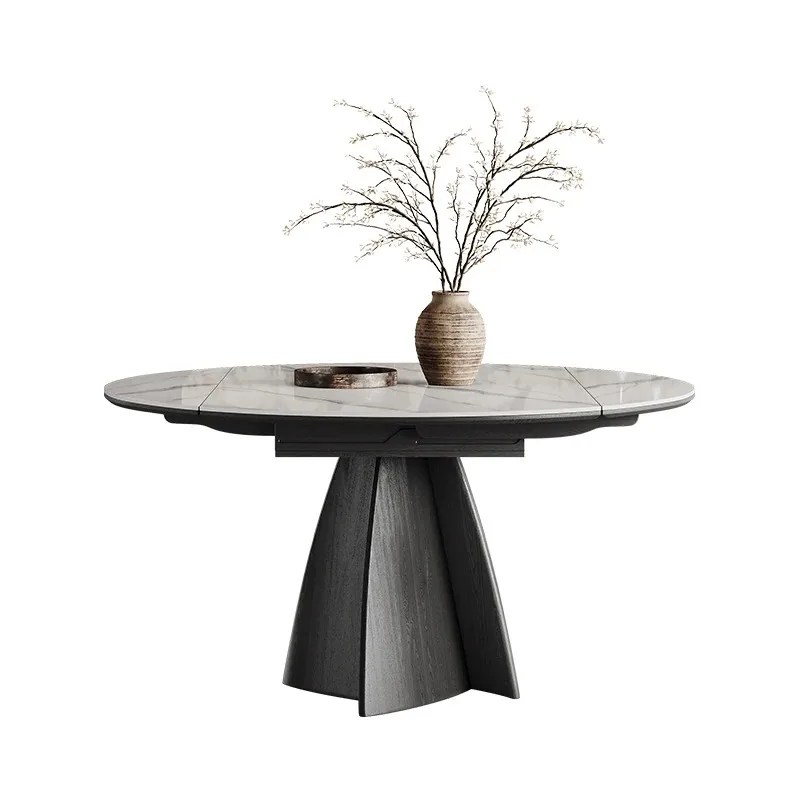 Square and round dual-purpose rock slab dining table retractable small apartment black Italian minimalist square becomes round