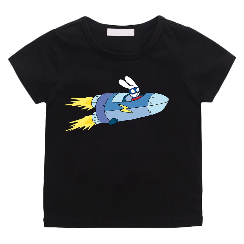 Super Rabbit Rocket T-shirt Simon Super Rabbit Tee-shirt Children Cotton Tshirts Fashion Boys Girls Clothes Summer Kids Top Tees