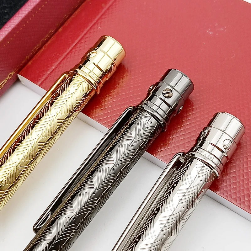 CT Ballpoint Pen Luxury All Metal  Pattern Barrel Thin Style Santos Golden / Silver Trim Writing Smooth