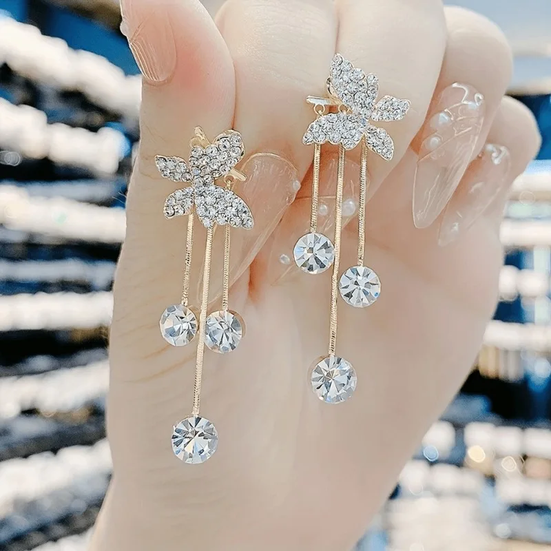 أزياء كريستال ملون مطعمة الفراشة الذهبية زركونيا الأقراط