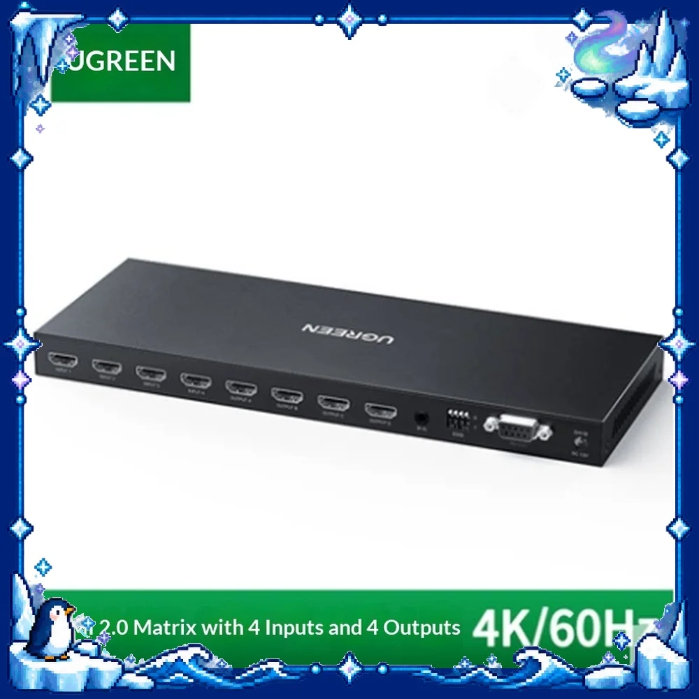 UGREEN 70436 HDMI Matrix Switch Splitter CM289 4x4 4K60Hz HDMI 2.0 EDID IR Remote RS232 Button Control for TV Projector