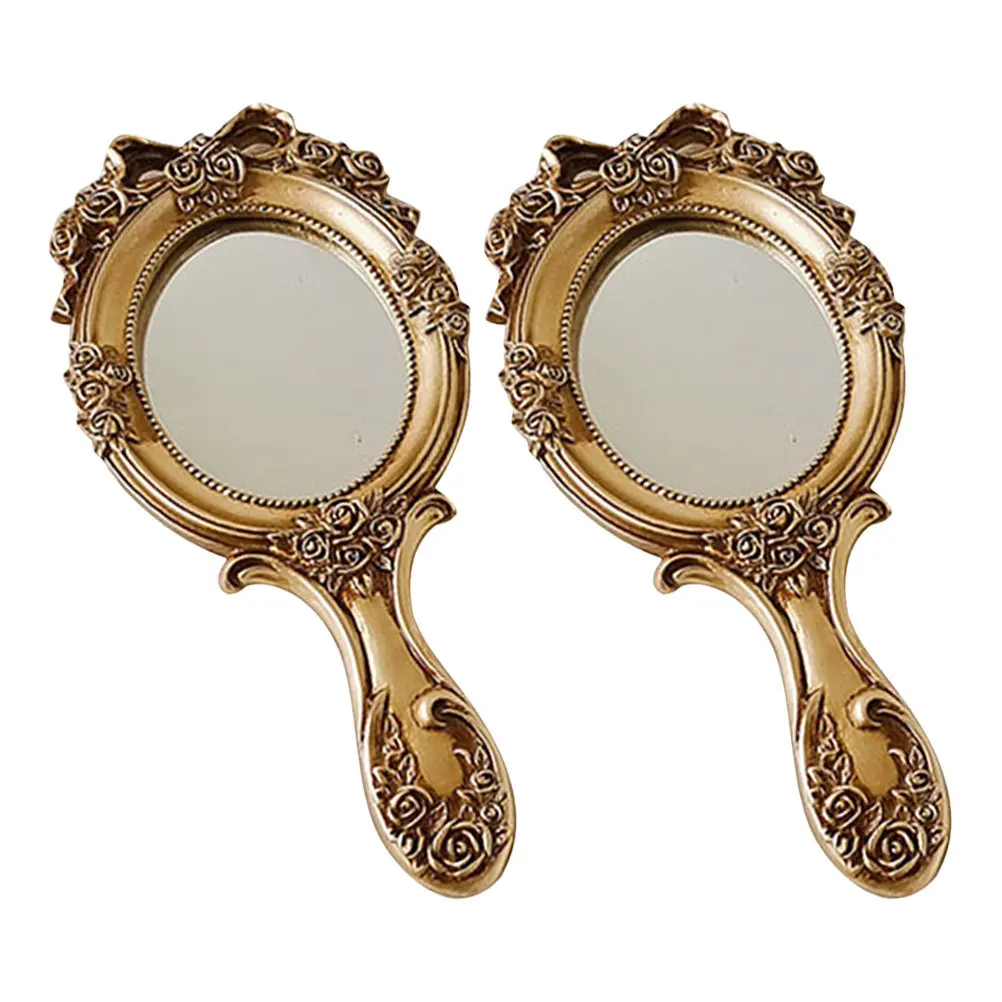

2Pcs Vintage Makeup Handheld Mirror with Handle Small Portable Mirror for Vanity Travel Retro Accessory Vintage Mirrors