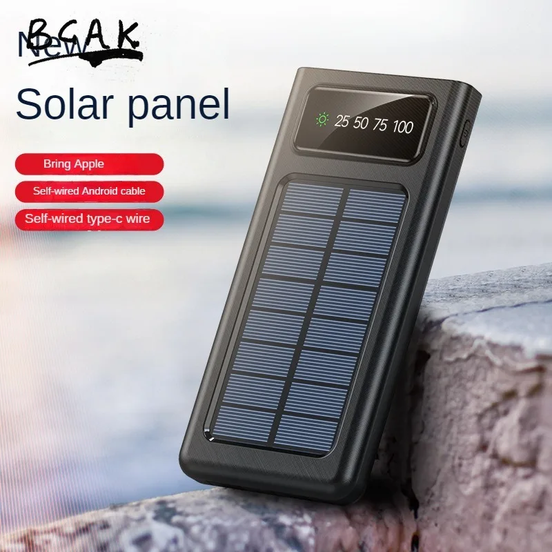 

50000MAH BCAK Solar Power Bank for iphone 13 Convenient Ultra Thin Built-in Cable,Outdoor Camping Mobile Power Supply Cellphones