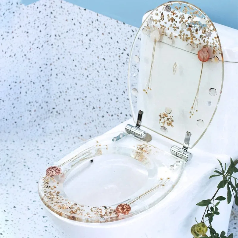 High-end Exquisite Resin Toilet Seat Stainless Steel Slow-down Toilet Seat Silent and Thick U/V/O Universal Hole Spacing 15cm