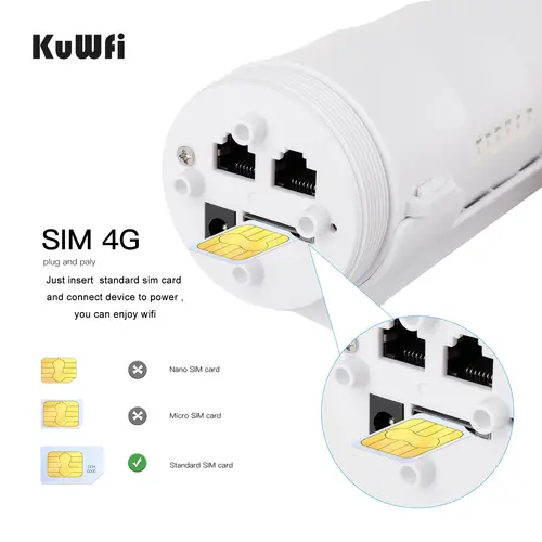 Imagen 2 del producto KuWFi-enrutador WIFI 4G para exteriores, extensor WIFI AP inalámbrico CAT4 de 300Mbps, repetidor WIFI impermeable IP67 de largo alcance con tarjeta SIM