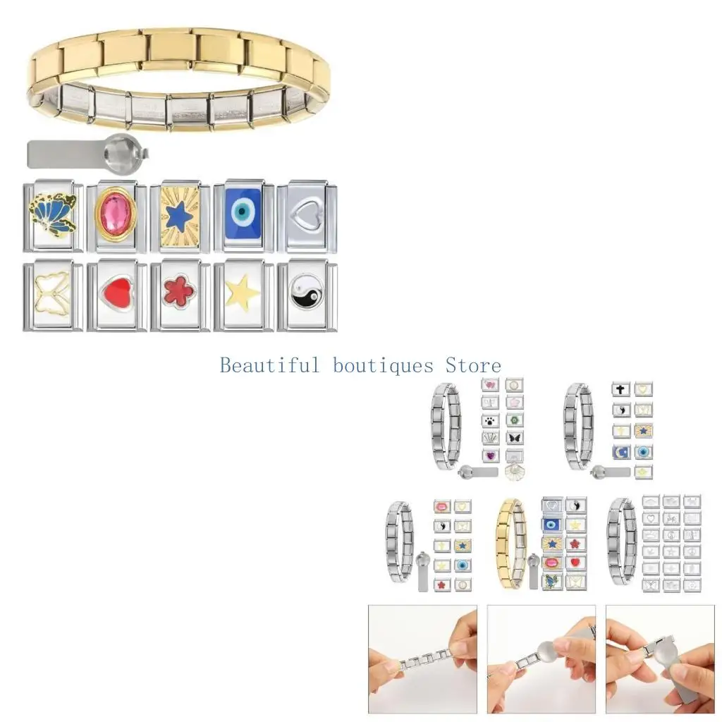 U4LF Customizable Italian Charm Bracelet Italian Charm Bracelet Link Starter Set for Customizable Bangle Jewelry Making
