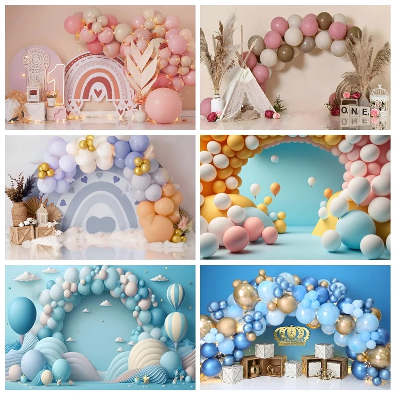 

Baby 1st Birthday Balloon Party Backdrops For Photography AI Scene Baby Shower Photo Photogrphic Backgrounds For Photo Studio