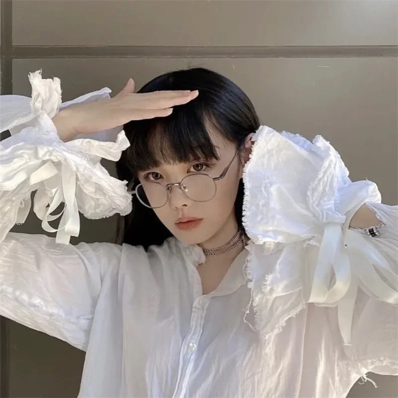 Korean Alloy Ins Anti-blue Round Glasses Men Lovely Plain Glasses Women Eyewear Cute Decorative Computer Glasses image 5