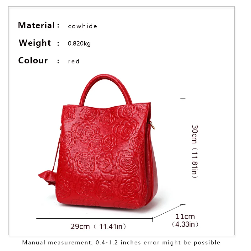 Classic embossed women\'s bag leather tote bag, large capacity top cowhide shoulder cross-body bag