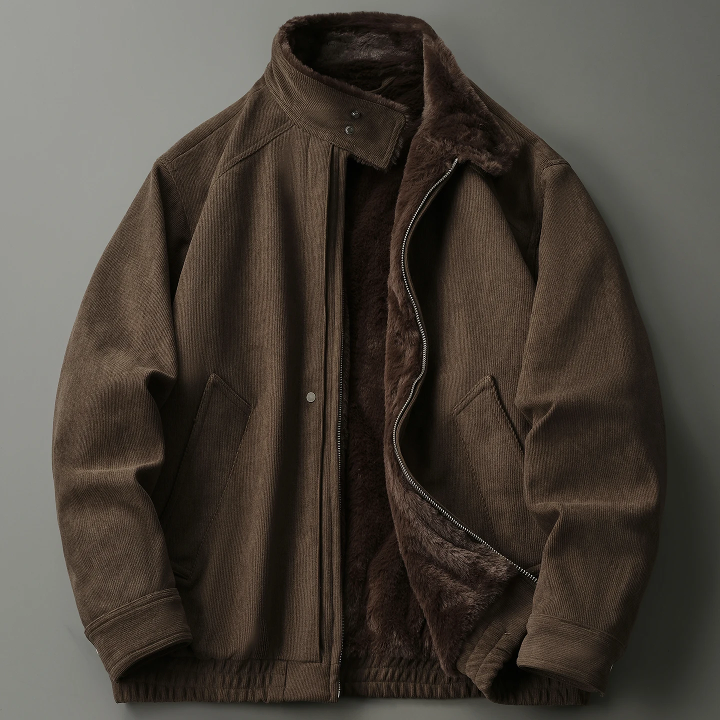 

Thickened warm corduroy jacket men's fashion brand stand collar loose heavyweight velvet casual jacket