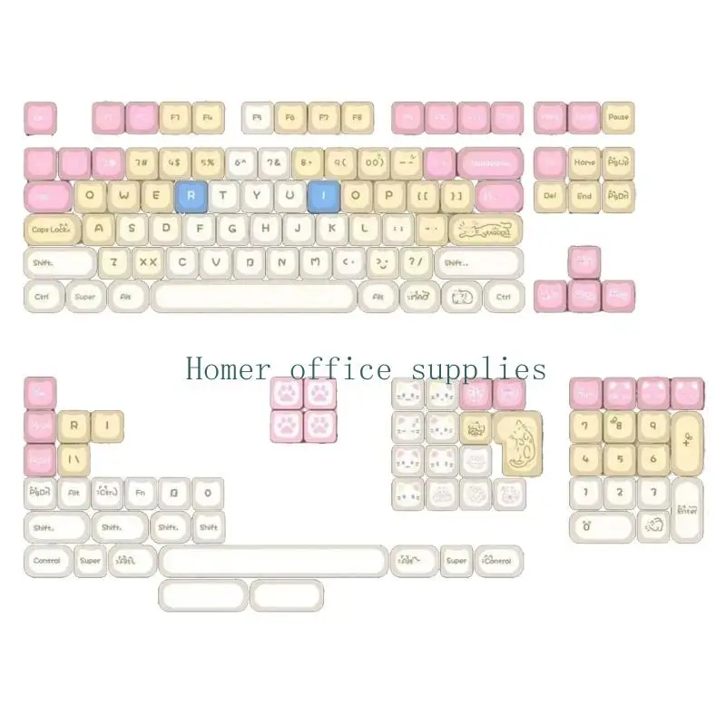 K43B Lovely Bicolor Kitten Design PBT Keycap Set for Most Mechanical Keyboards