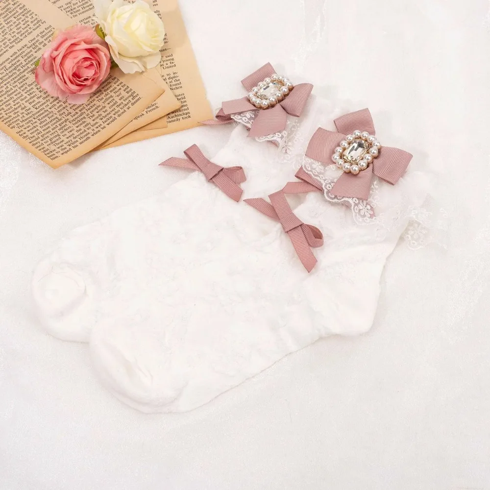 JK Spitze Söckchen Schleife Lolita Baumwollsocken Geschenk Sommer Frühlingssocken Damen