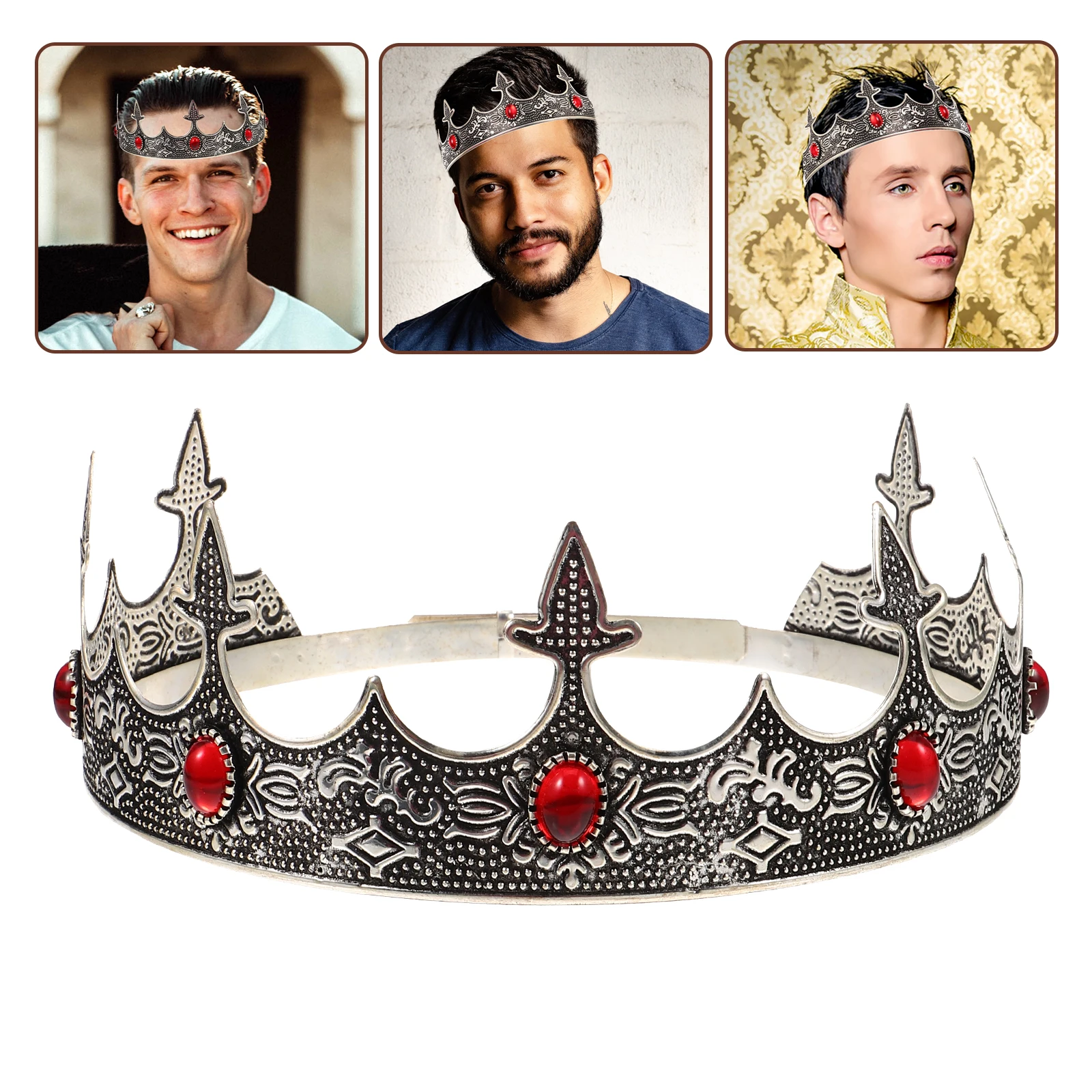 ヴィンテージ宮殿男性用キングクラウンラインストーン装飾パーティーヘッドピースコスプレクラウン男性的な大人のコスチュームアクセサリー
