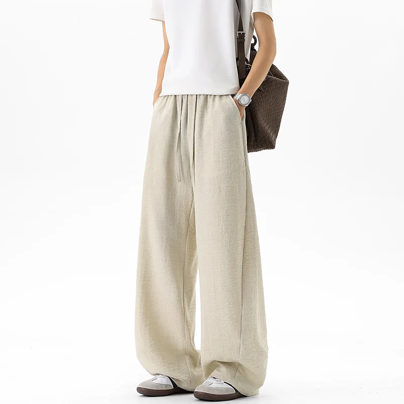 Casual Summer Trousers Men's Pants 2026 Trending Streetwear Elastic Waist Drawstring Lightweight Breathable Loose Fit