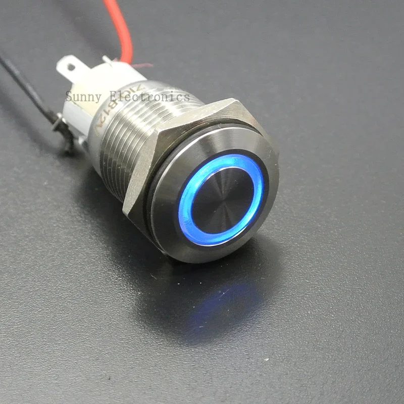 Waterproof  stainless steel Blue 12V 24V 6V 110V 220V 16mm ON-OFF Metal Push Button Latching Switch For Car Boat