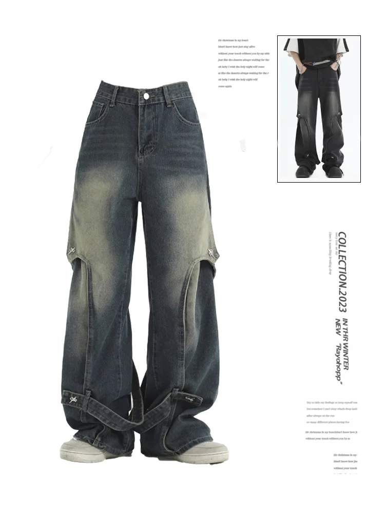 

Women's Dark Blue Y2k Jeans Harajuku Japanese 2000s Style Baggy Denim Trousers Vintage Oversize Jean Pants Trashy Clothes 2024