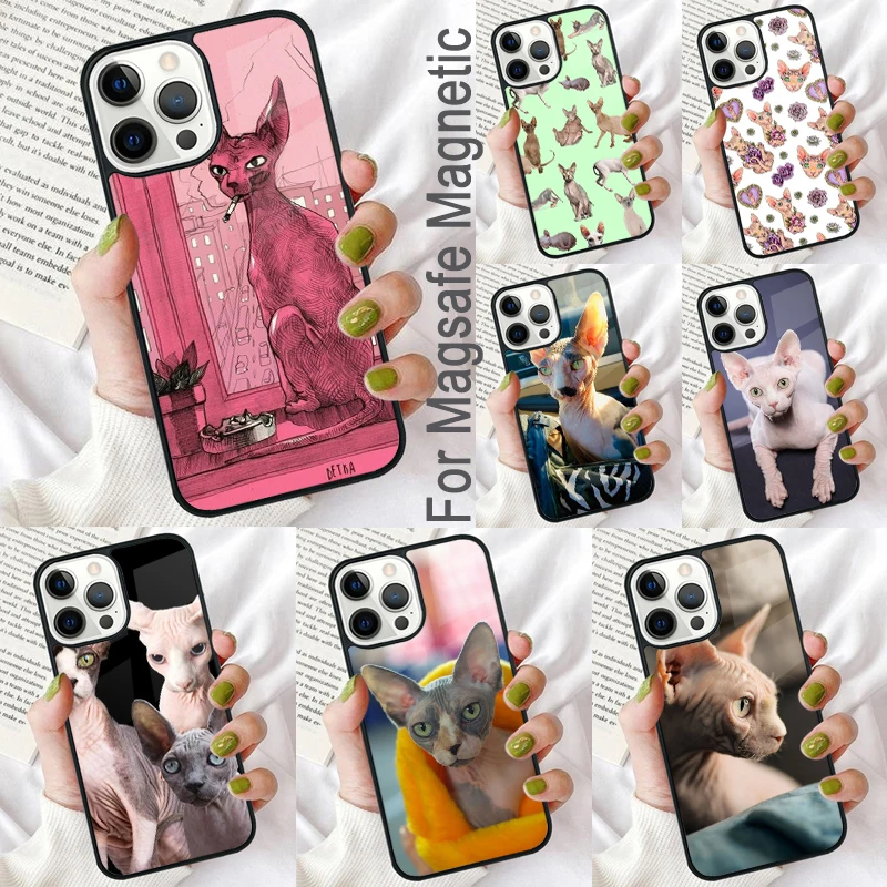 Sphynx Sphinx Cat Magnetic Soft Phone Case for iPhone 16 Promax 15 Pro 13 14 Plus 11 12 Mini MagSafe Coque