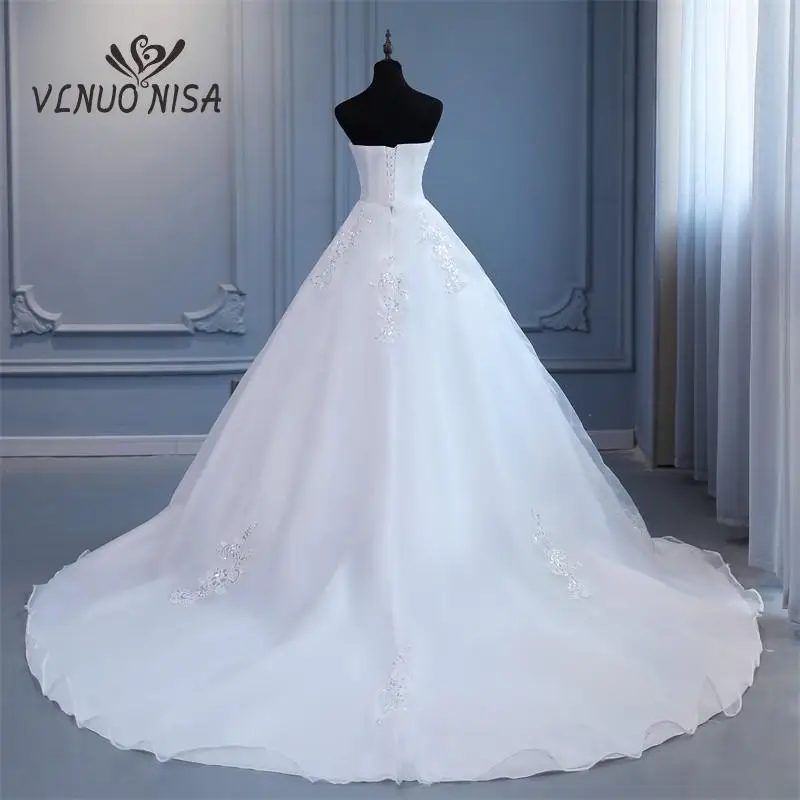 VLNUO NISA Vestido De Noiva Strapless Sleeveless Wedding Dresses Long Train Embroidery Sequined Princess Plus Szie Bridal Gown