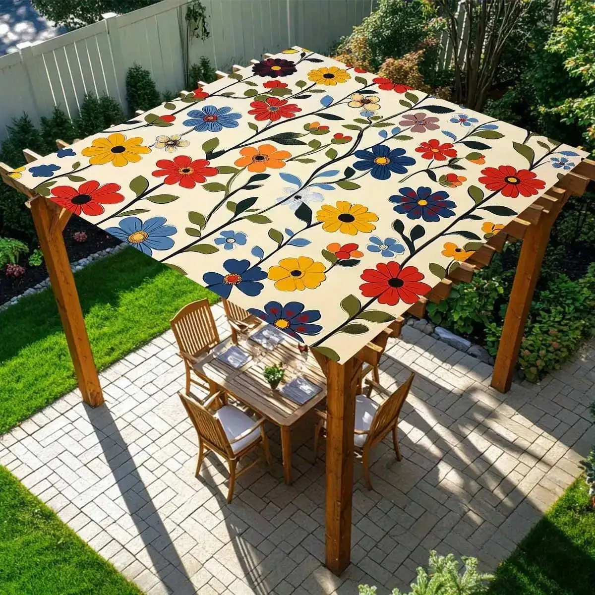 [Bohemian Floral Canopy] QD-VIVIOS 1pc Bohemian Floral Canopy Awning - Lightweight Portable Outdoor Sun Shade for Beach