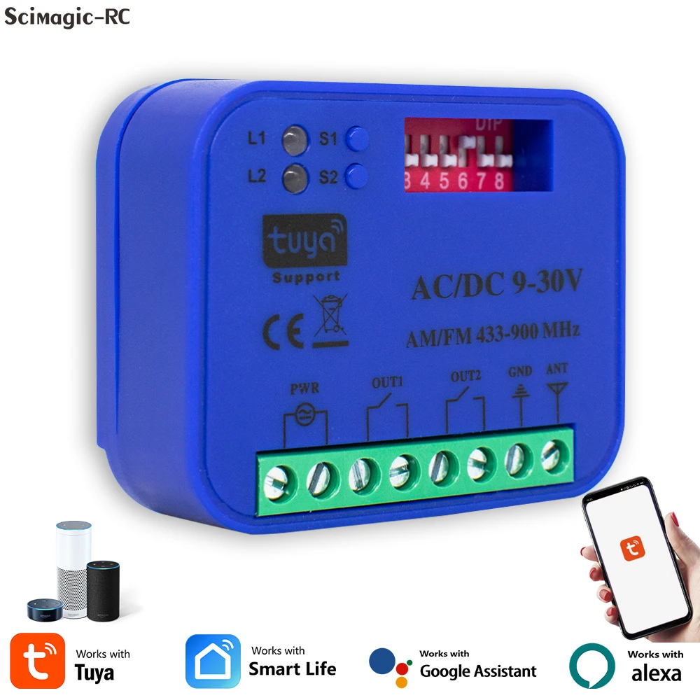 

Tuya WIFI 300-868 МГц приемник дистанционного управления для гаражных ворот 433 МГц 868 МГц AC DC 9-30 В 85-250 В умный модуль переключателя открывания