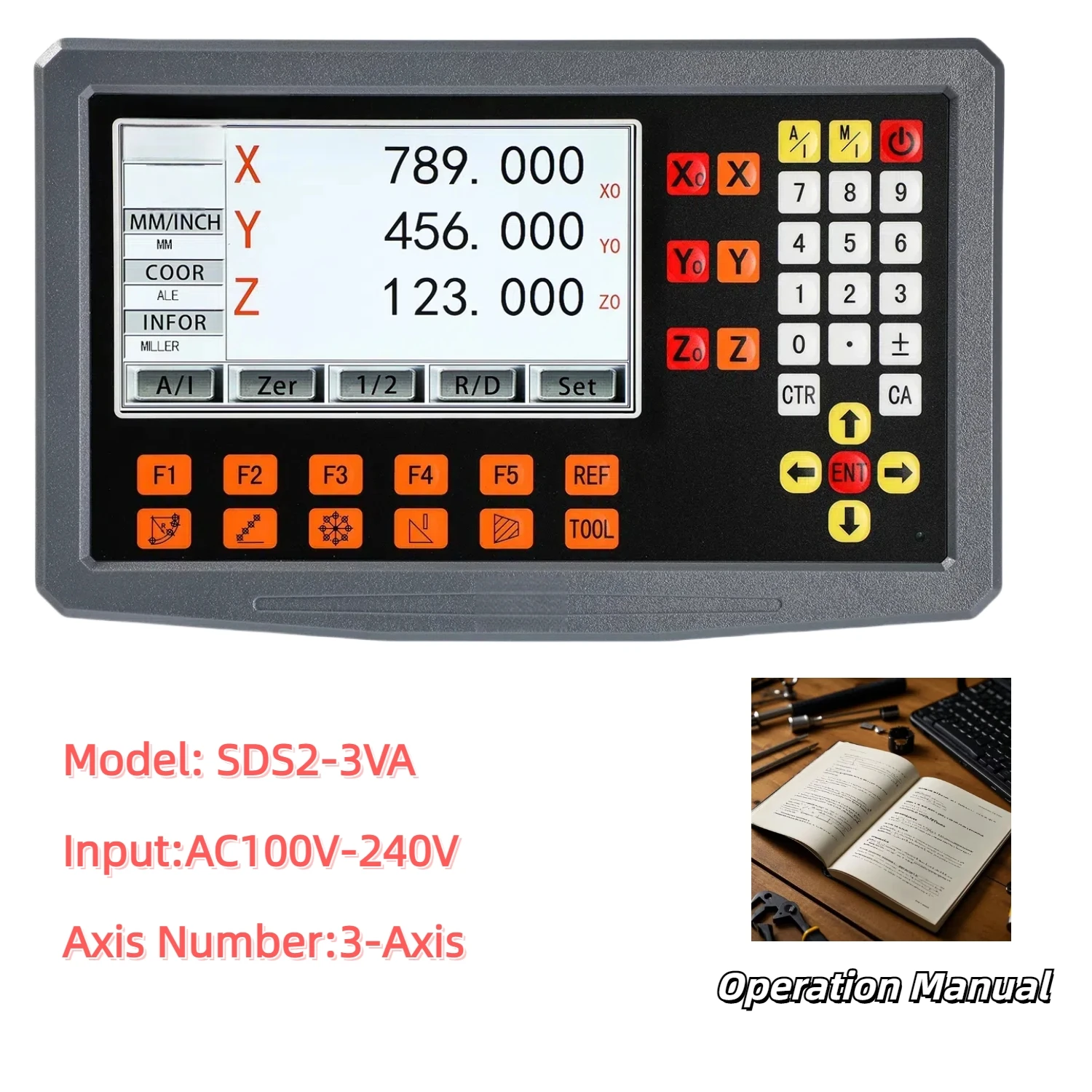 CHKJ New SDS2-3VA 3 axis digital readout display DRO kit 3PCS 5um Optical Ruler Linear Scale Encoder For Grider Mill Lathe Machi