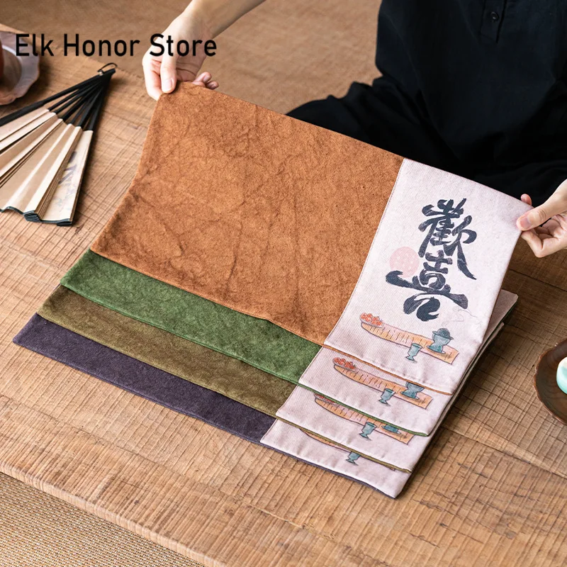 Chinese Joyful Linen Cloth Tea Table Mats Zen Double-layer Waterproof Tea Flag Dry Foam Tea Placemat Kung Fu Tea Accessories