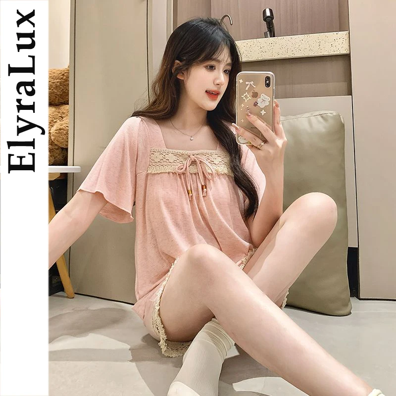 

ElyraLux 2025 г., женская летняя тонкая одежда для сна ort Sve, свободная удобная пижама для женщин, дышащая повседневная милая домашняя одежда