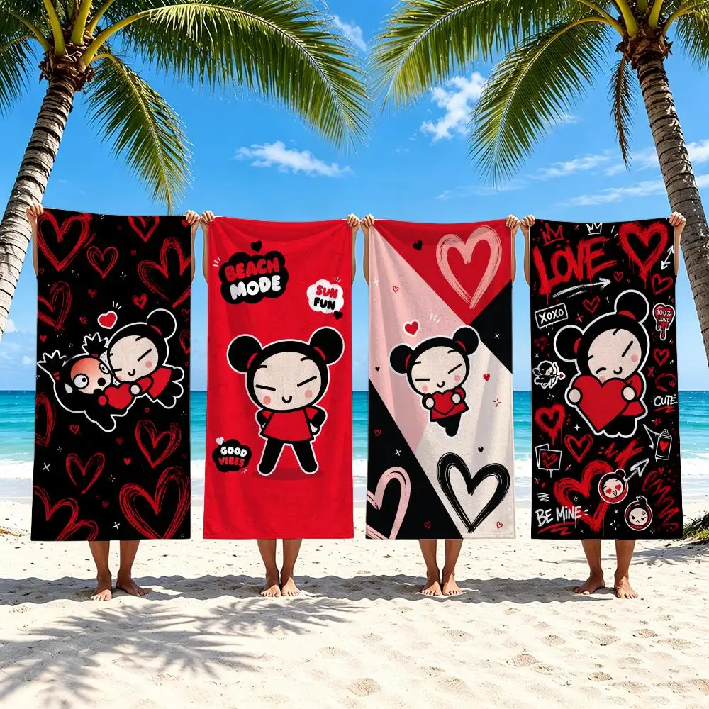 Animation P-Pucca Towel Towel Beach Towel Oversized Quick Dry Towel Absorbent Soft Swim BeachTowels for Men Women