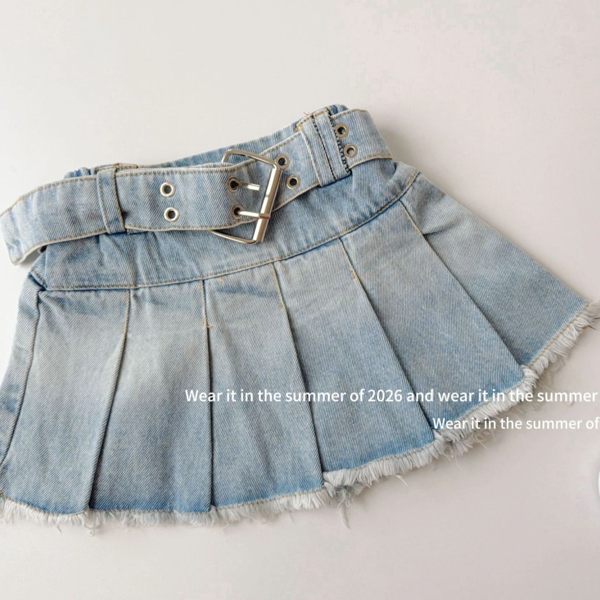 

Girls Skirt 2026 Spring and Summer New Childrens Clothing Korean Girl Baby Fashion Flouncy Tight High Waist Denim Pleated Skirt