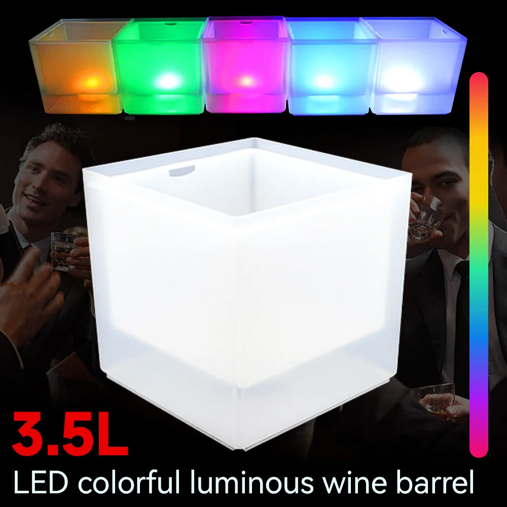 LED Ice Bucket 3.5L Colorful Cooler Bucket Double Layer Square Ice Tray Bar Nightclub Light Up Champagne Whiskey Beer Bucket