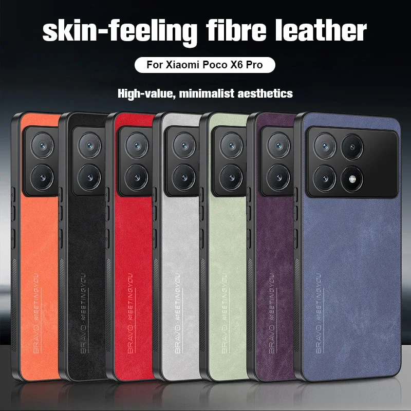 Fiber Leather Skin Feel Phone Case For Xiaomi Poco X6 Pro 5G Camera Protection Back Shell Little X6 Pro Poco X6Pro PocoX6Pro 5G