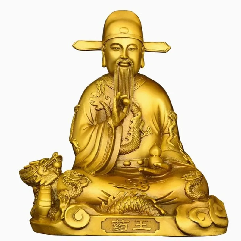 Brass of , the Medicine King, for home, office, pharmacy, and clinic decoration. Bronze statue of Sun Simiao, o