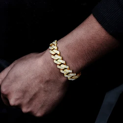 High-Quality 51g Hip Hop Full AAA Stone Bling Iced Out Pave Men's Bracelet Miami Cuban Link Chain Bracelets for Men Jewelry