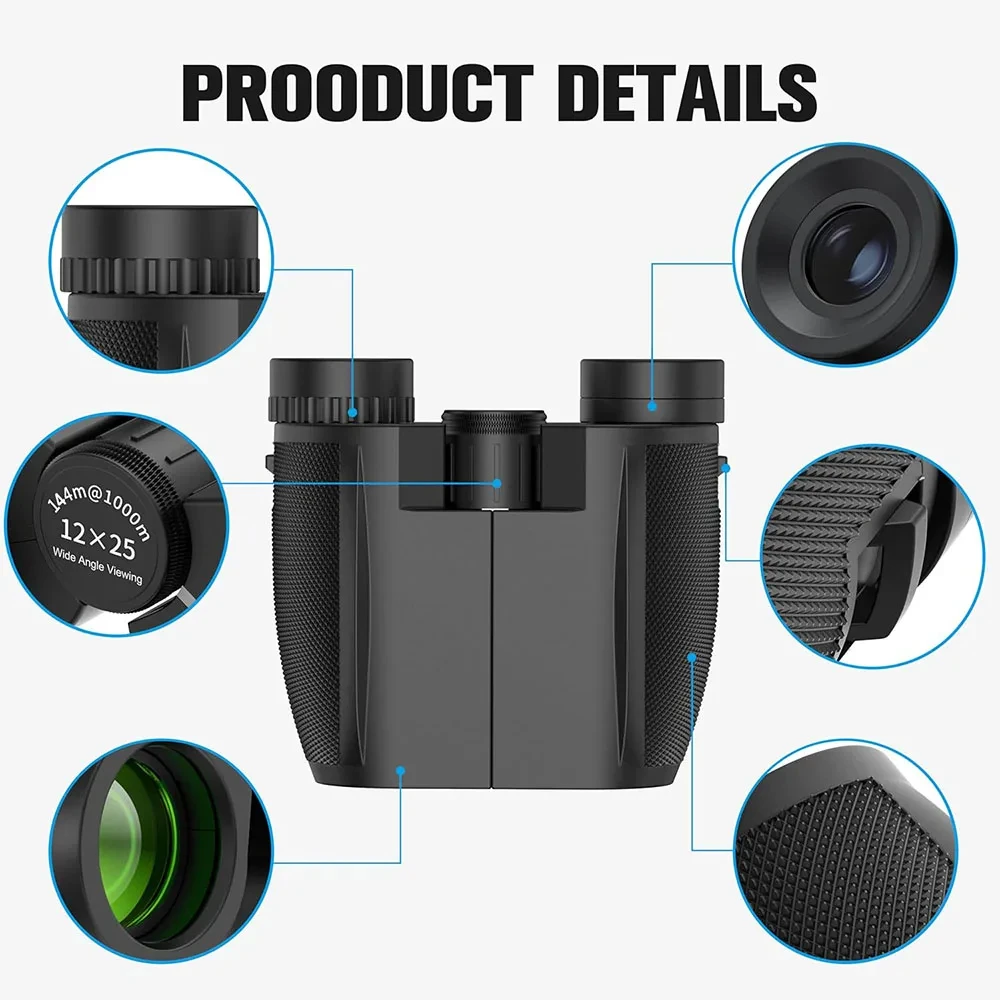12X25 Porro-Fernglas, hochauflösend, für Beobachtungen bei schlechten Lichtverhältnissen, tragbares professionelles Outdoor-Fernglas für Camping, Wandern und Reisen – Detail 1