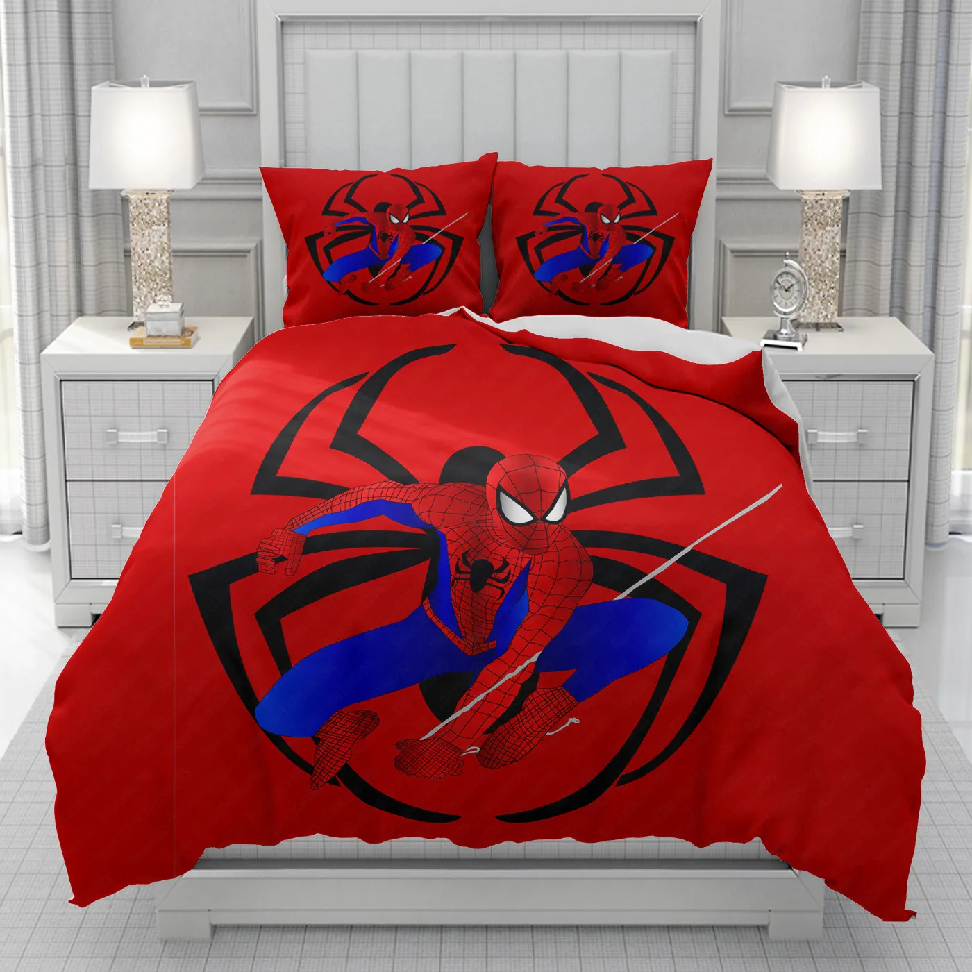 Spider Man superhero selimut penutup Pria Wanita/anak, Set seprai kartun Disney motif kartun, tempat tidur nyaman lembut