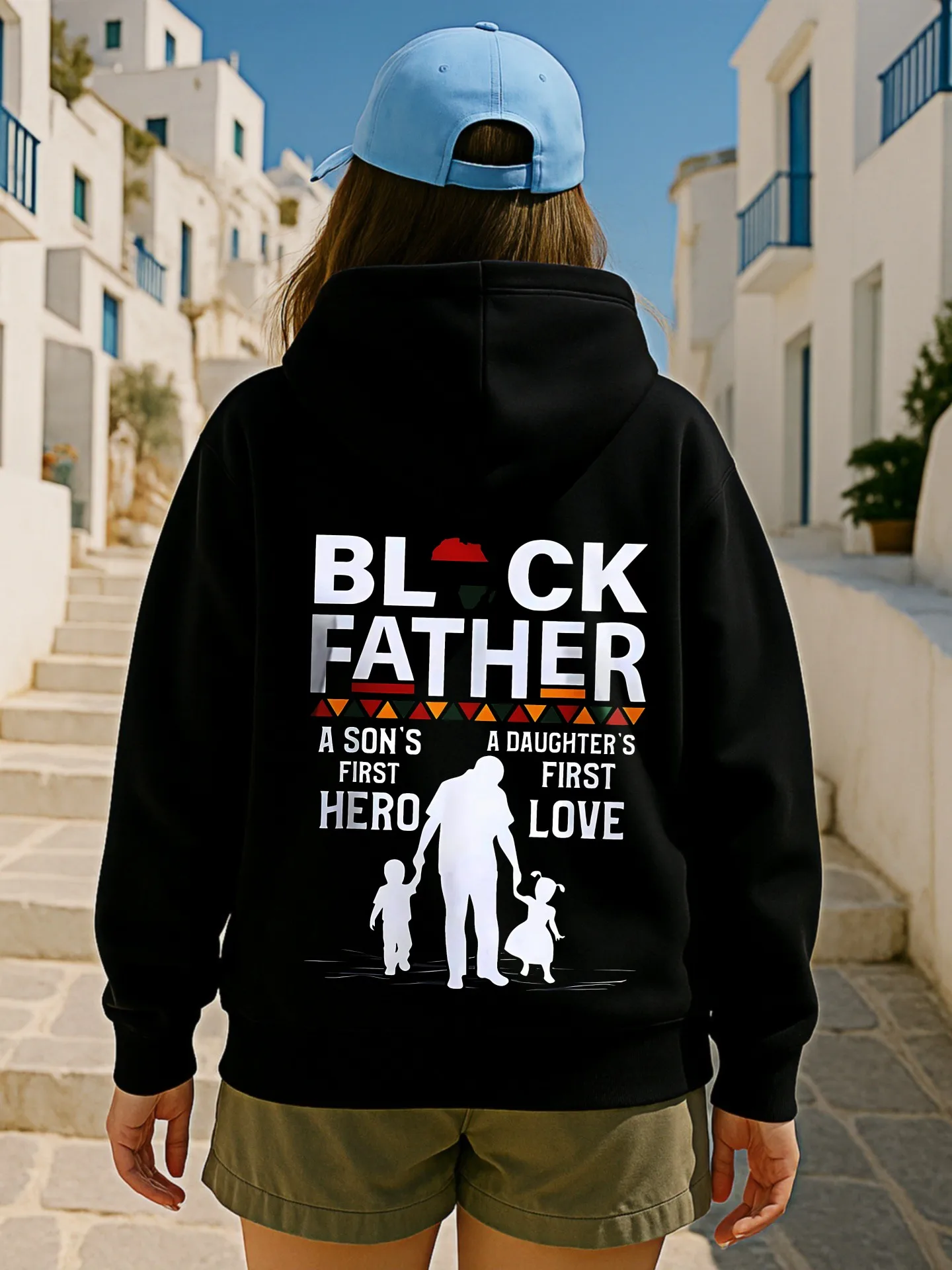 هوديي جرافيك للنساء، أسود - طباعة الأب، تصميم جمالي كاجوال، قماش ناعم، ملابس يومية كاجوال، للشباب