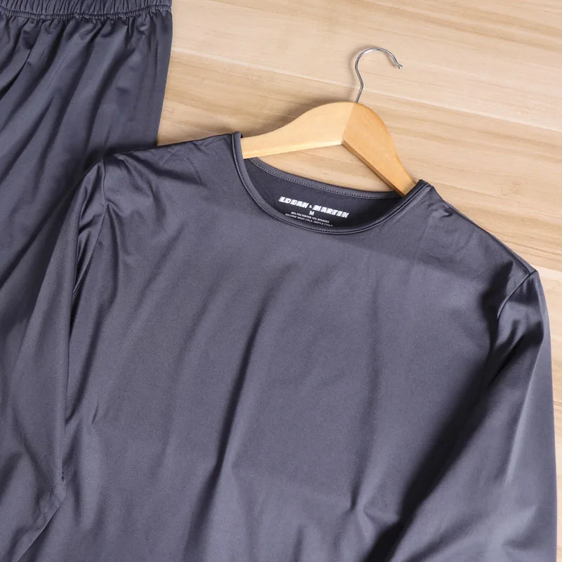 Men's Warmth Set Breathable Thin Fleece Inner Autumn Winter Simple Versatile Thermal Suit Long Sleeve Long Pants round Neck