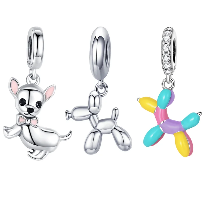 

WOSTU 925 Sterling Silver Pet Charms Balloon Dog Pendant Animal Beads For Women Fit Original Bracelets Necklace Jewelry Making