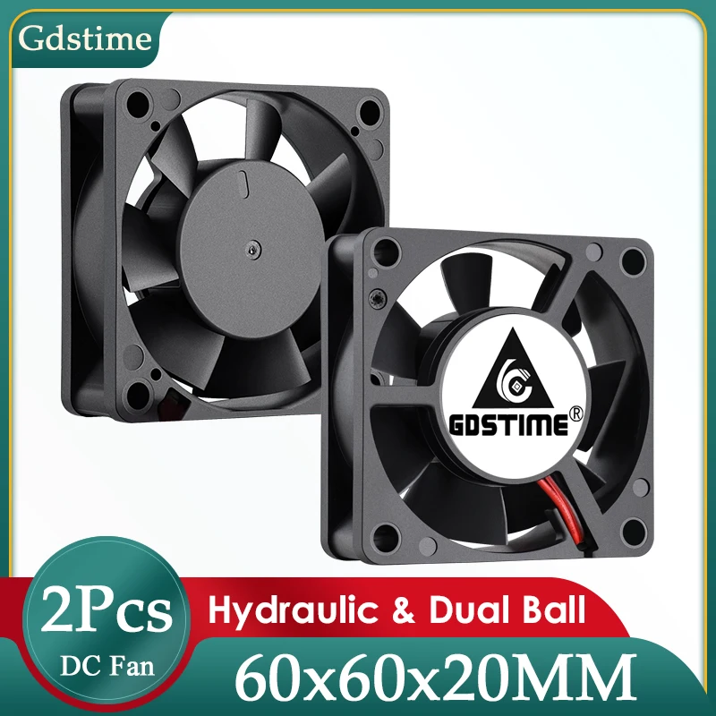 2 Pcs Gdstime 6020 60x60x20mm 12V 24V Dual Ball 3D Printer Cooler Fan 60mm*20mm 6cm Brushless Computer PC CPU Motor Cooling Fan