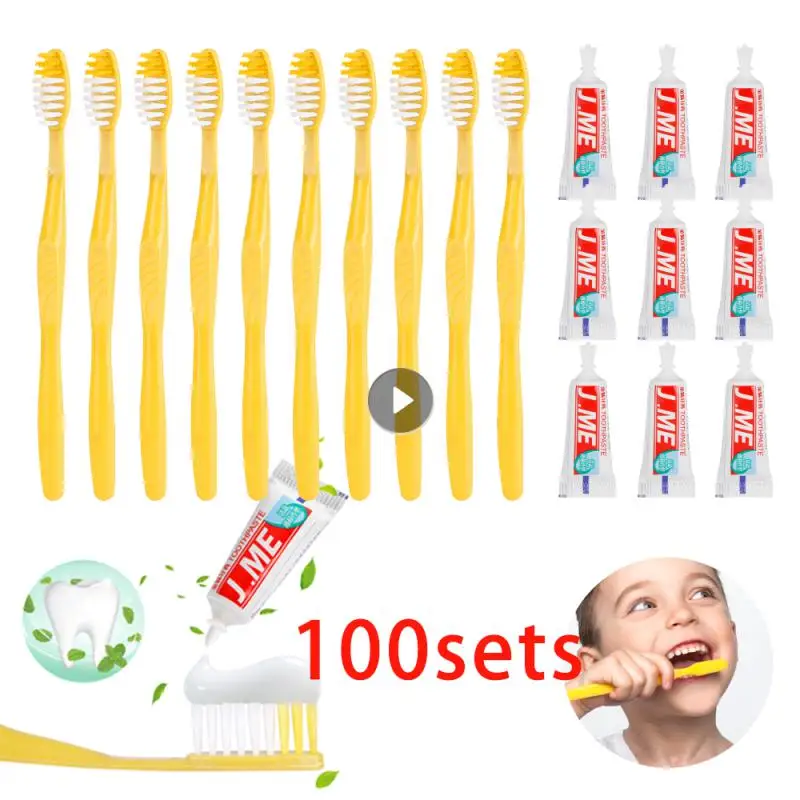 100Pcs Disposable Hotel Toothbrush Portable Travel Toothbrush With Toothpaste Kit Oral Care Teeth Cleaning Brushes Teeth Care