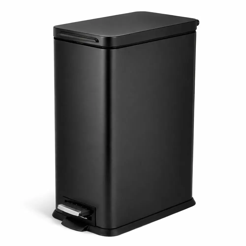 

4 Gallon Slim Kitchen Trash Can with Soft Close Lid and Step Pedal, Matte Black Stainless Steel Wastebasket with Removable B